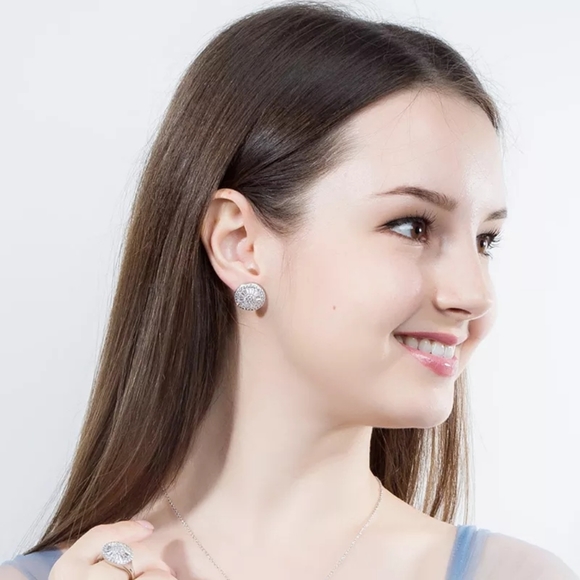 Pretty Silver Round Diamond Earrings - Picture 4 of 4